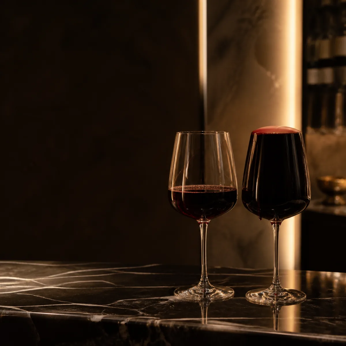 Three restaurant menus laid out in a row on a marble counter under even light.